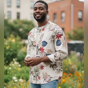 Coofandy Men’s Cotton Hemp Blend Roll Tab Sleeve Henley Shirt - Sz. 3XL